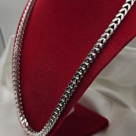 18k White Gold Over Sterling Silver Franco Chain Necklace With Moissanite Clasp